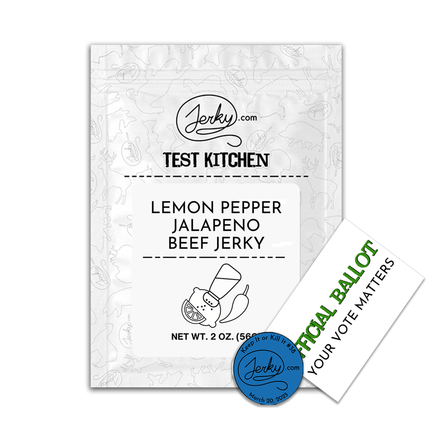 Test Kitchen Batch #48 - Lemon Pepper Jalapeno Beef Jerky Keep It or Kill It Coin & Ballot Bundle by Jerky.com