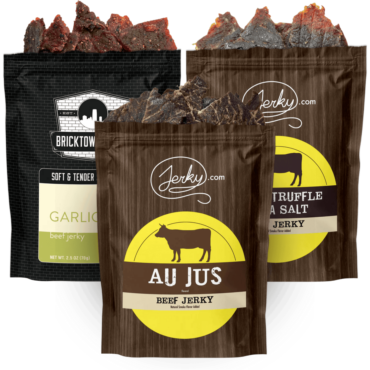 Three Bag Holiday Bundle: Au Jus, Black Pepper and Sea Salt, Soft and Tender Garlic by Jerky.com