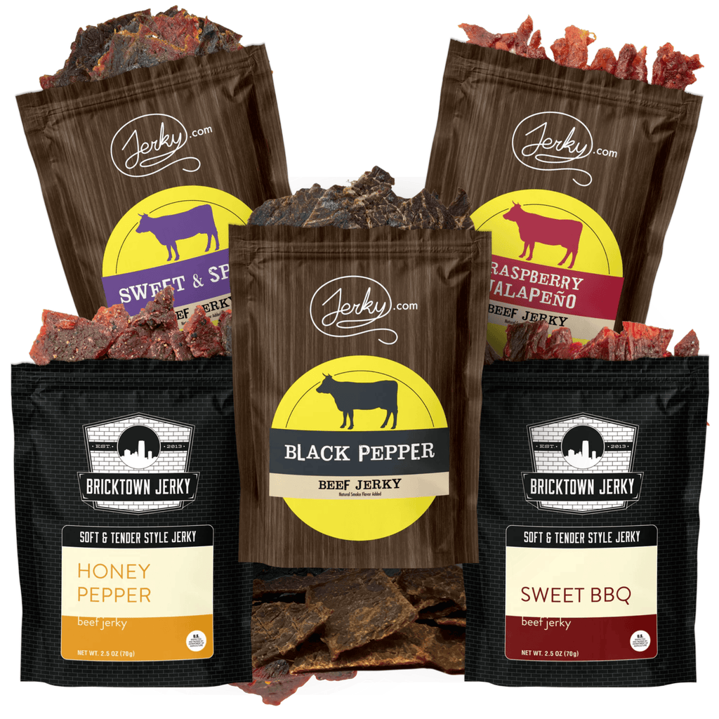 Staff Favorites Bundle Sweet BBQ, Black Pepper, Sweet and Spicy, Raspberry Jalapeno, Honey Pepper by Jerky.com