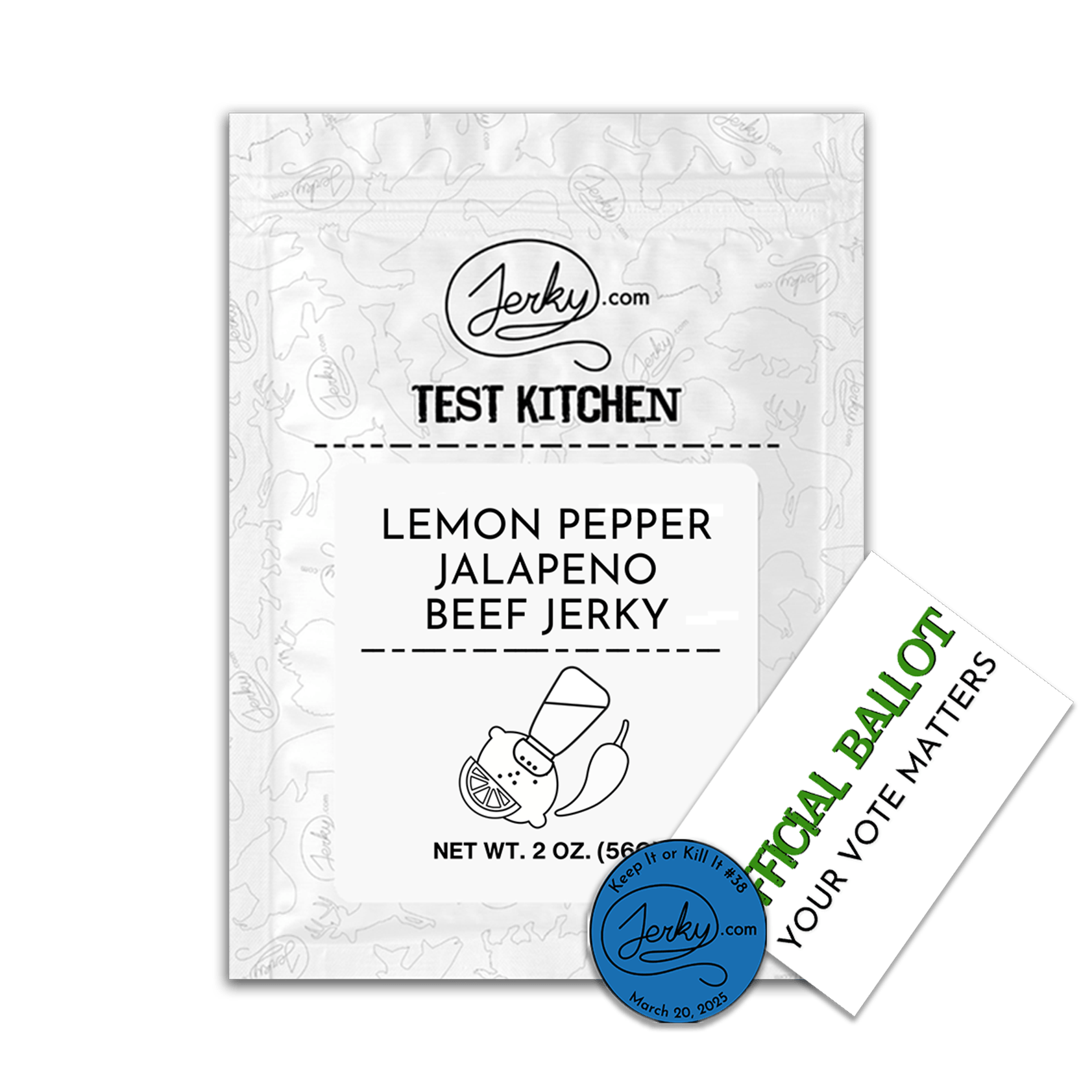 Test Kitchen Batch #48 - Lemon Pepper Jalapeno Beef Jerky Keep It or Kill It Coin & Ballot Bundle by Jerky.com