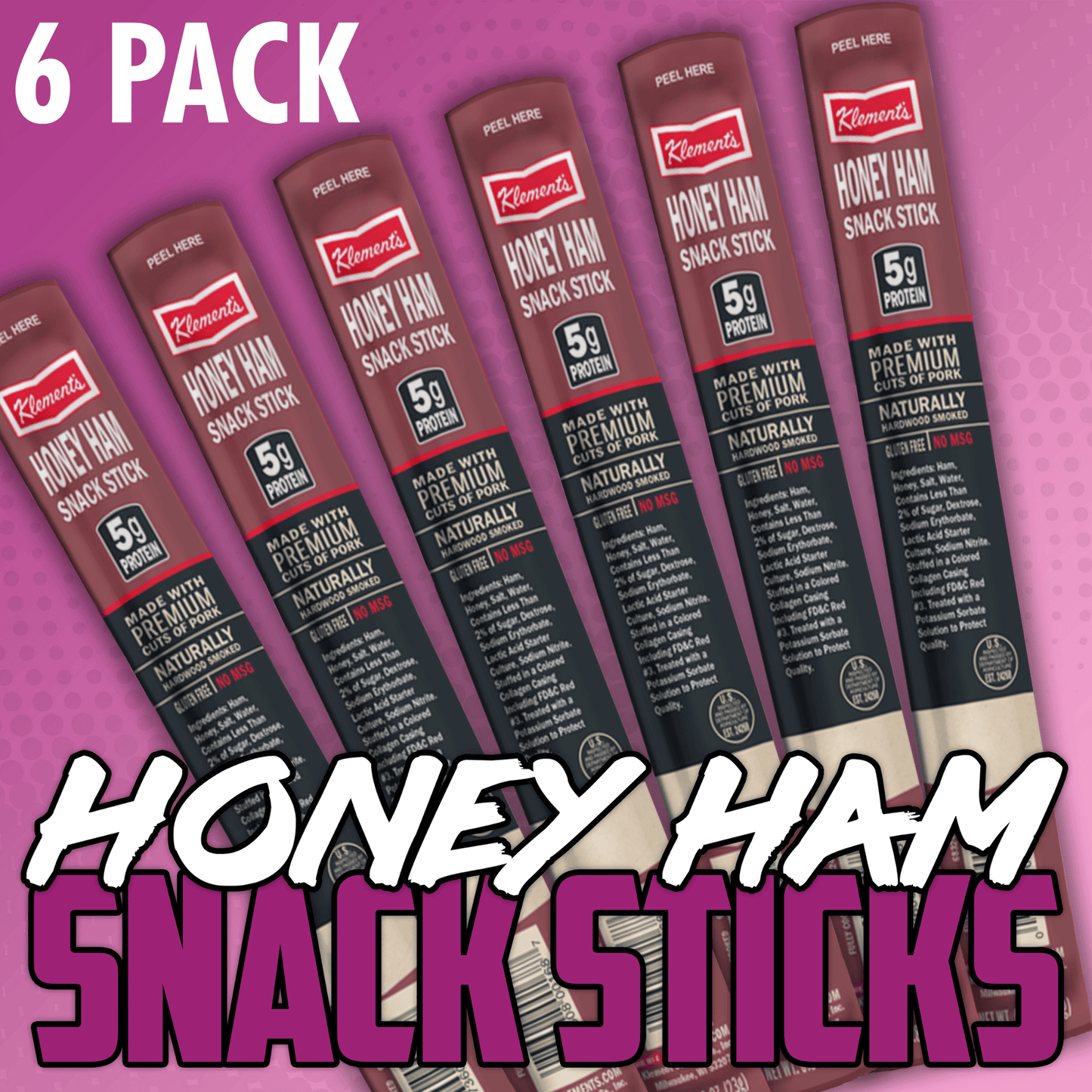 6 Pack of Honey Ham Snack Sticks - TikTok by Jerky.com