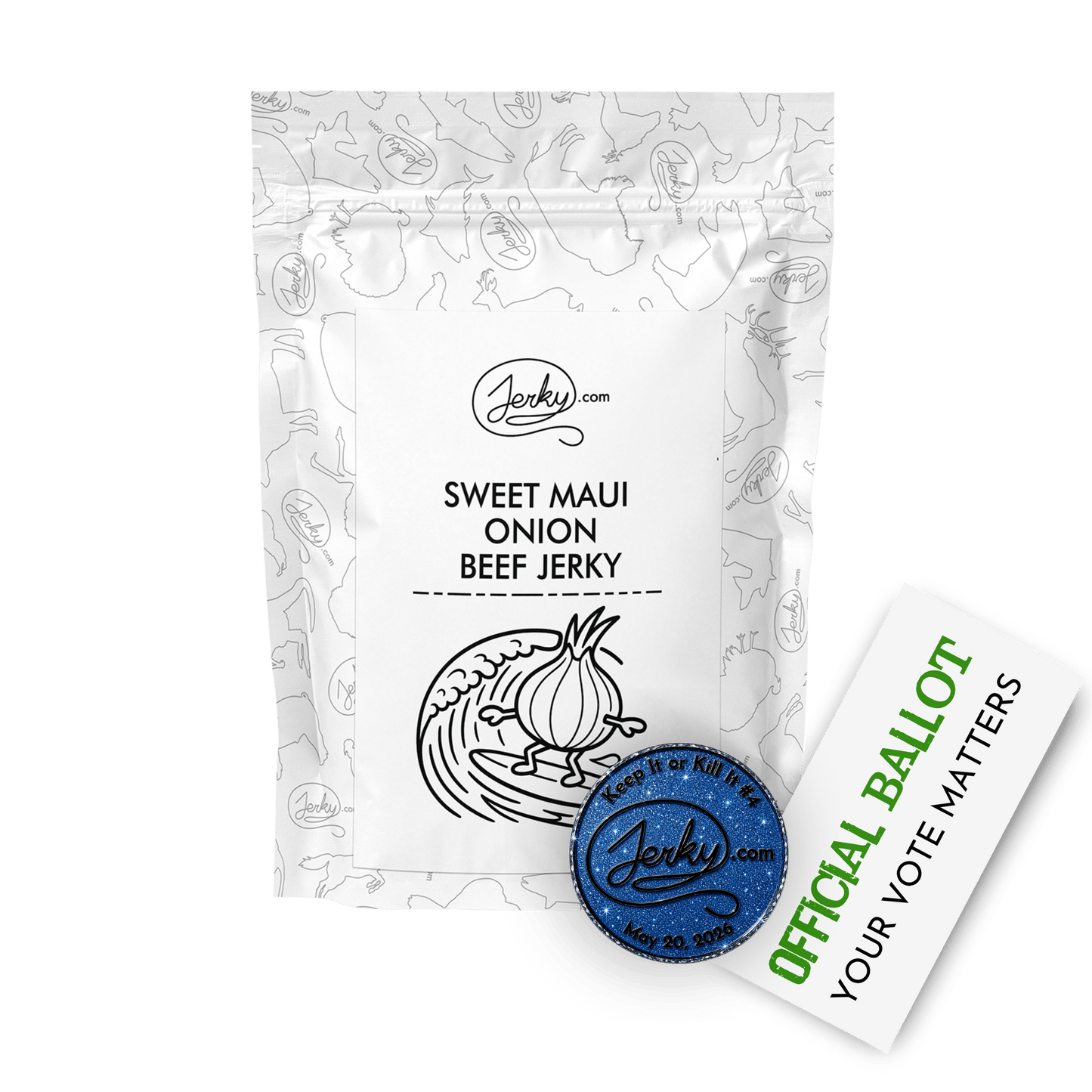 Test Kitchen Batch #54 - Sweet Maui Onion Beef Jerky Keep it or Kill it Coin and Ballot Bundle by Jerky.com