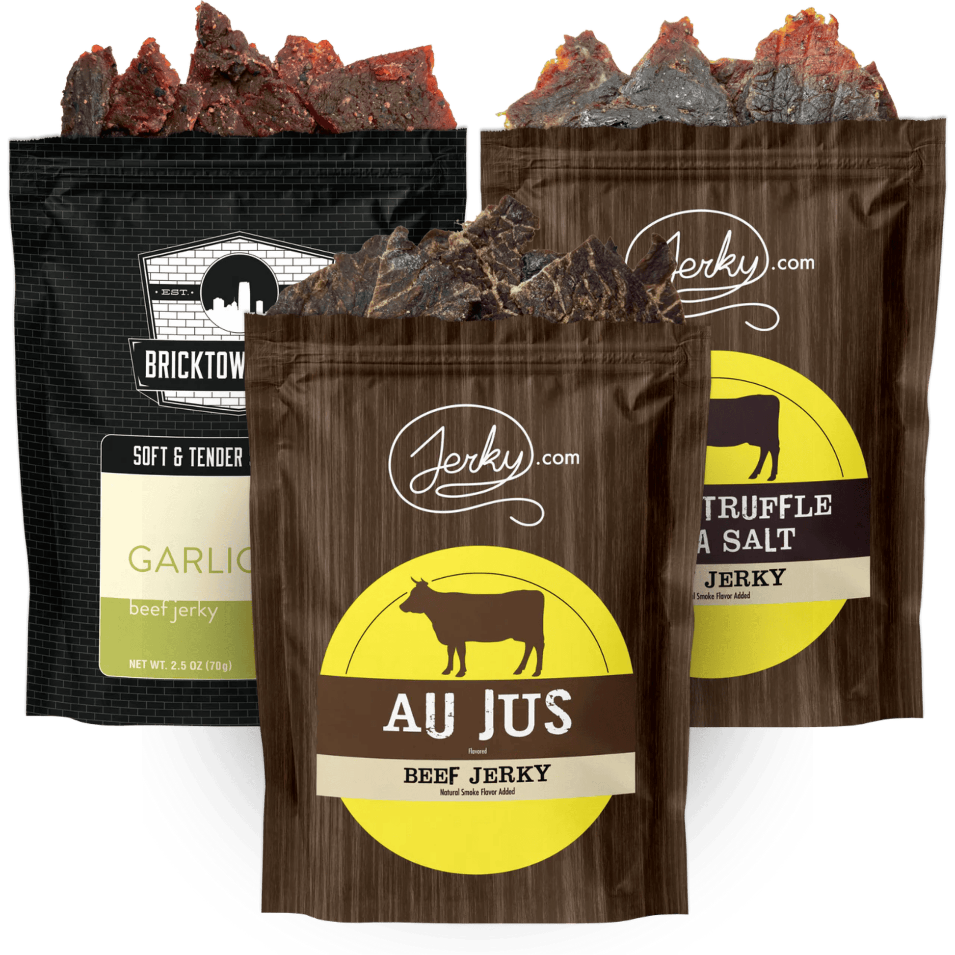 Three Bag Holiday Bundle: Au Jus, Black Pepper and Sea Salt, Soft and Tender Garlic by Jerky.com