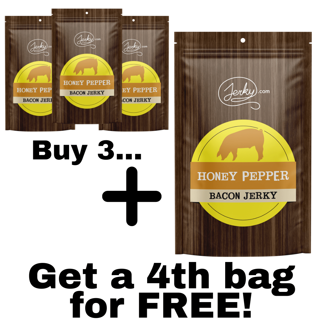 24 Hour Offer - Honey Pepper Bacon Jerky - Buy 3 Get 1 FREE by Jerky.com